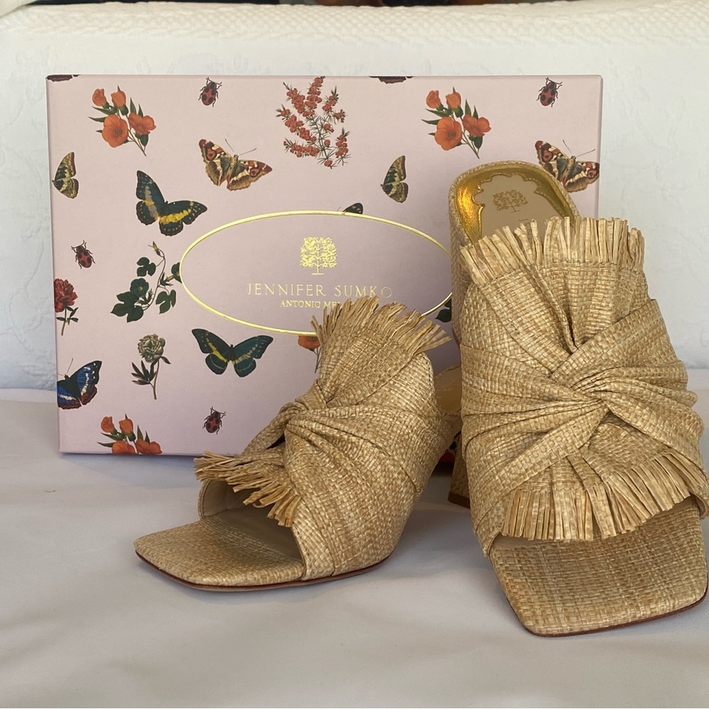 Antonio  Melani Jennifer Sumko Slip On Palmetto Raffia Mule Sandals Size 10